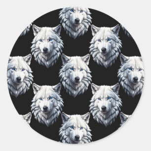 White Wolf Head Pattern Design  Classic Round Sticker