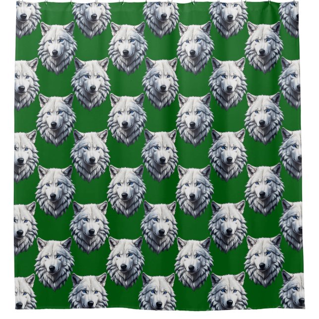 White Wolf Head Pattern Design Green  (Front)