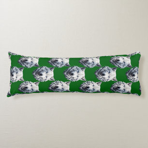 White Wolf Head Pattern Design Green Body Pillow