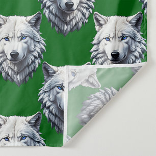 White Wolf Head Pattern Design Green Fabric