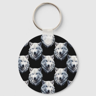 White Wolf Head Pattern Design Keychain