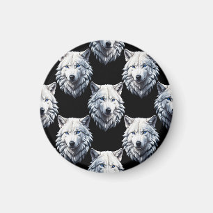 White Wolf Head Pattern Design  Magnet