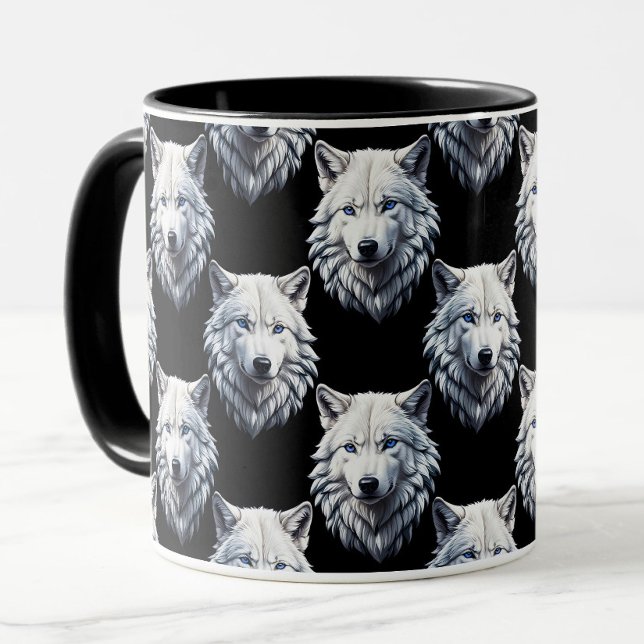 White Wolf Head Pattern Design  Mug (Creator Uploaded)