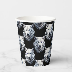 White Wolf Head Pattern Design Paper Cups