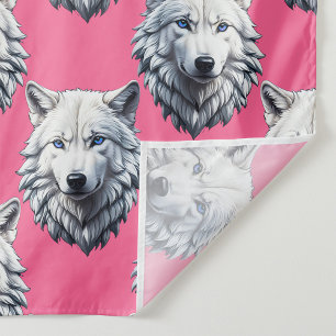 White Wolf Head Pattern Design Pink Fabric