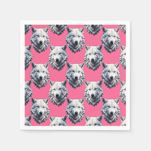 White Wolf Head Pattern Design Pink Napkin