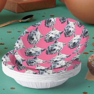 White Wolf Head Pattern Design Pink  Paper Plate