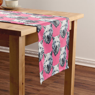 White Wolf Head Pattern Design Pink Short Table Runner