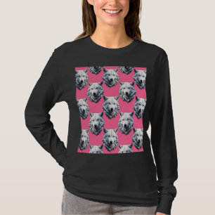 White Wolf Head Pattern Design Pink  T-Shirt