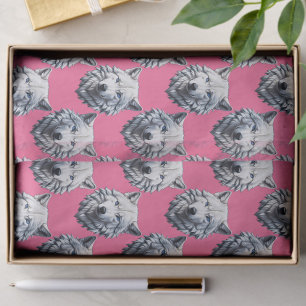 White Wolf Head Pattern Design Pink Tissue Paper