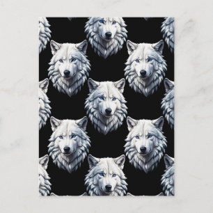 White Wolf Head Pattern Design  Postcard