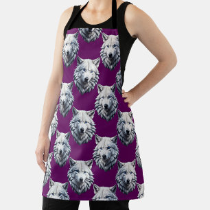 White Wolf Head Pattern Design Purple  Apron