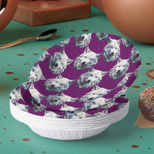 White Wolf Head Pattern Design Purple  Paper Plate