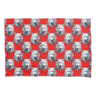 White Wolf Head Pattern Design - Red Pillowcase