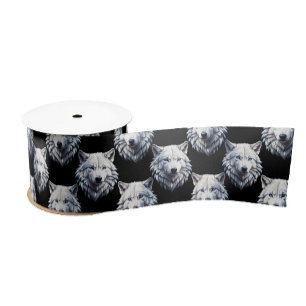 White Wolf Head Pattern Design Satin Ribbon