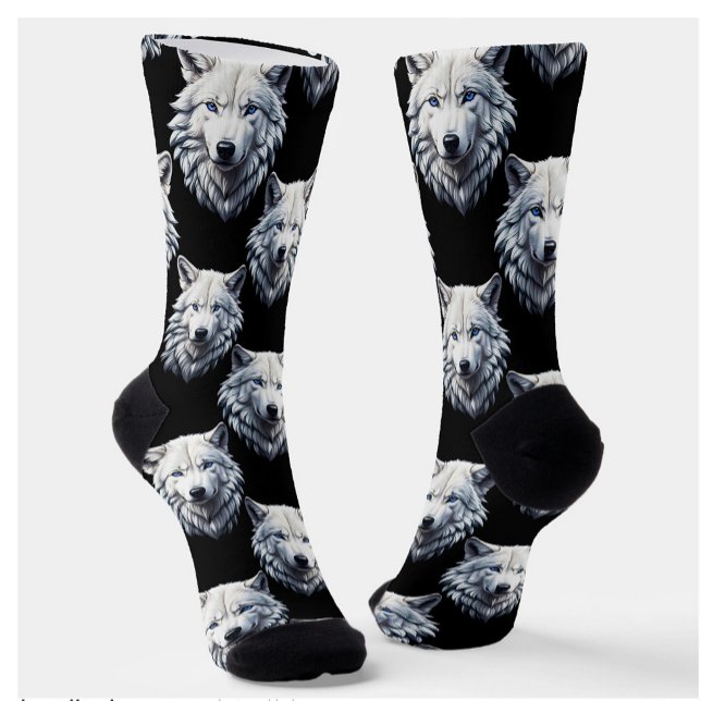 White Wolf Head Pattern Design  Socks (Creator Uploaded)