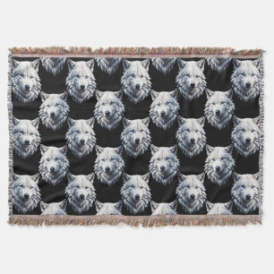 White Wolf Head Pattern Design Throw Blanket