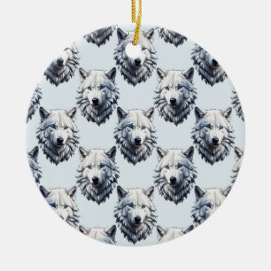 White Wolf Head Pattern Design - White  Ceramic Ornament