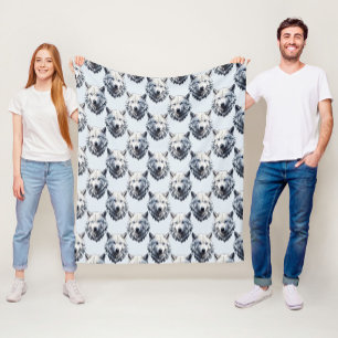 White Wolf Head Pattern Design - White  Fleece Blanket