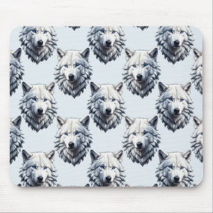 White Wolf Head Pattern Design - White Mouse Pad