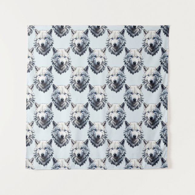 White Wolf Head Pattern Design - White  Tapestry (Front)