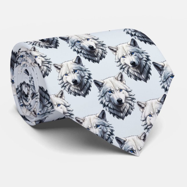 White Wolf Head Pattern Design - White  Tie (Creator Uploaded)