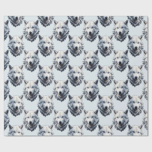 White Wolf Head Pattern Design - White  Wrapping Paper