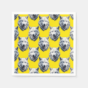 White Wolf Head Pattern Design Yellow Napkin