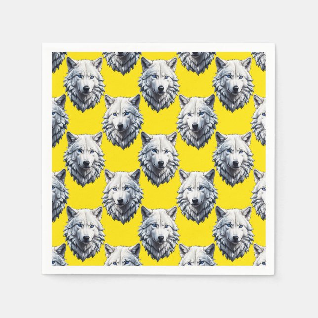 White Wolf Head Pattern Design Yellow  Napkin (Front)