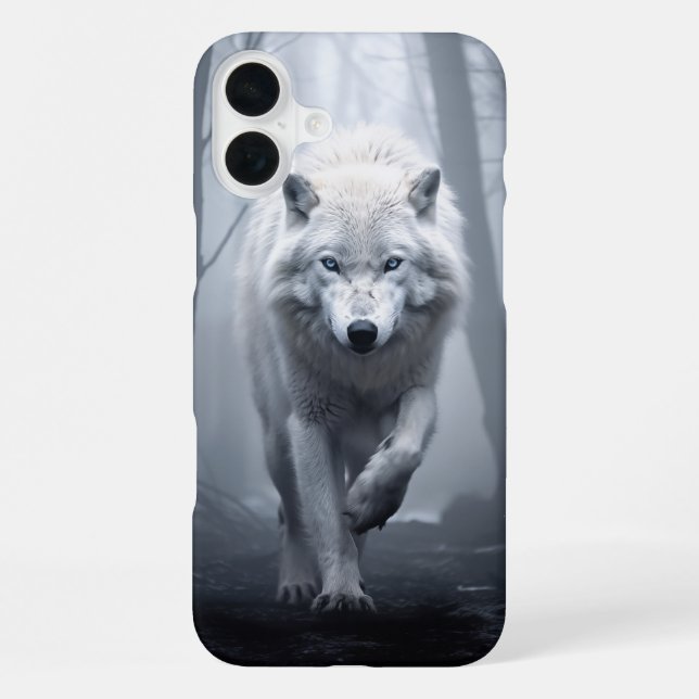 White Wolf in Foggy Forest iPhone Case (Back)