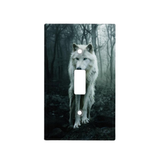 White Wolf in the forest Light Switch Cover (Front)