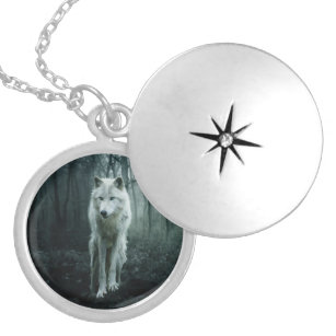 White Wolf in the forest Locket Necklace