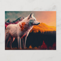 White Wolf in the Mountain at Sunrise
