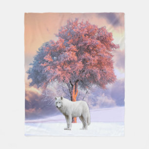 White Wolf in Winter   Pink Blanket