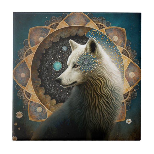 White Wolf Mandala Tile (Front)