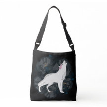 White Wolf on Circle of Black Roses Crossbody