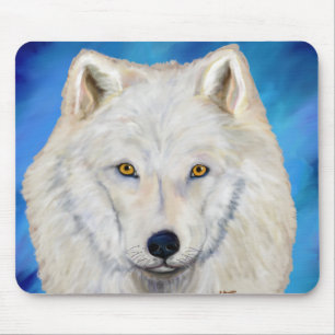 White Wolf Portrait Mouse Pad