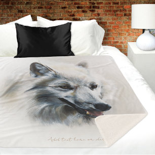 White Wolf Portrait  Sherpa Blanket