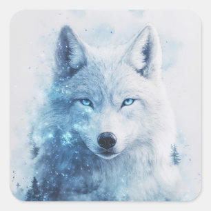 White Wolf Portrait with Piercing Blue Eyes Square Sticker