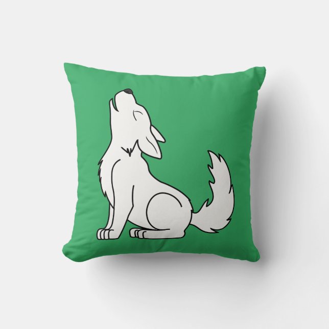 White Wolf Pup Howling Throw Pillow (Front)