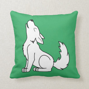 White Wolf Pup Howling Throw Pillow