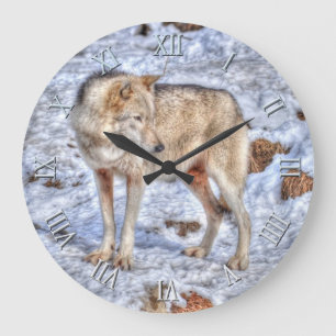 White Wolf & Snow Wildlife Photo Clock