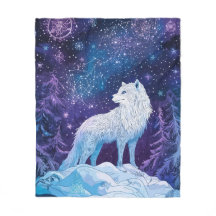 White wolf under magical starry sky