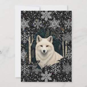 White wolf vintage boho woodland forest  holiday card