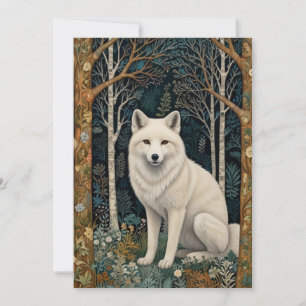 White wolf vintage boho woodland forest  holiday card