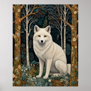 White wolf vintage boho woodland forest  poster