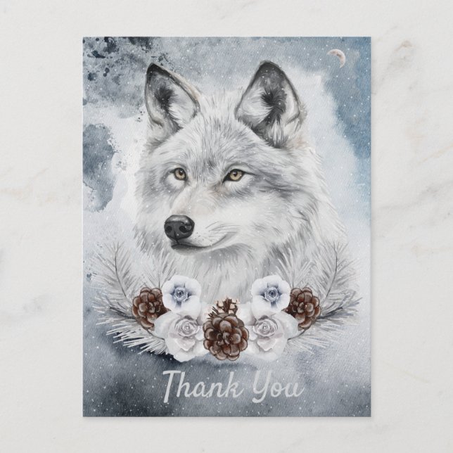 White Wolf Watercolor Winter Postcard (Front)