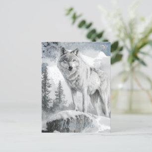 White Wolf Watercolor Winter Postcard