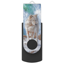 White Wolf & Waterfall Wildlife Art