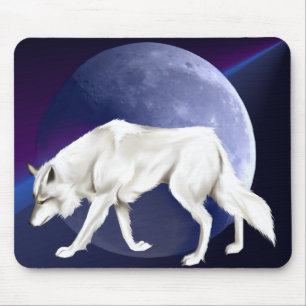 White Wolf with Half Moon Mousepad